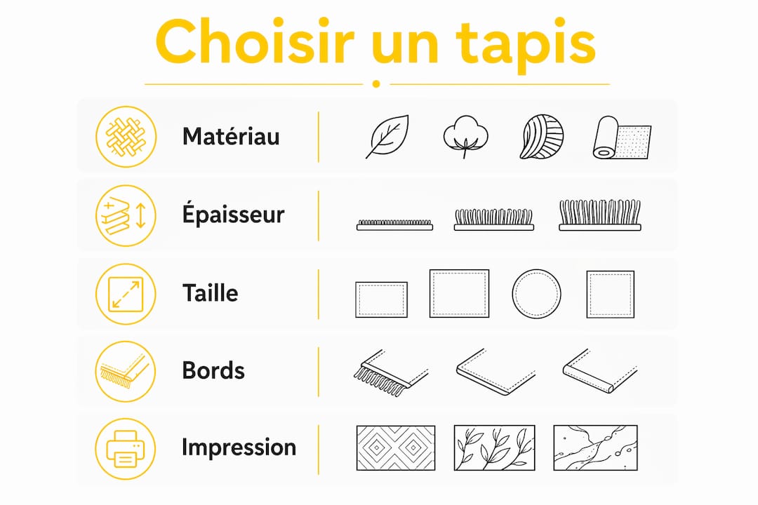 Présentation visuelle des principaux critères à prendre en compte pour bien choisir son tapis Pokémon