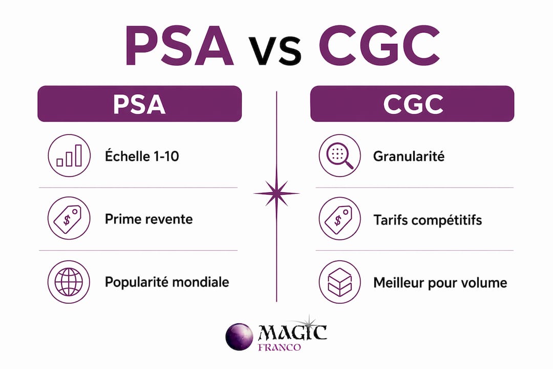 Comparatif visuel entre les systèmes de gradation PSA et CGC pour les cartes Pokémon